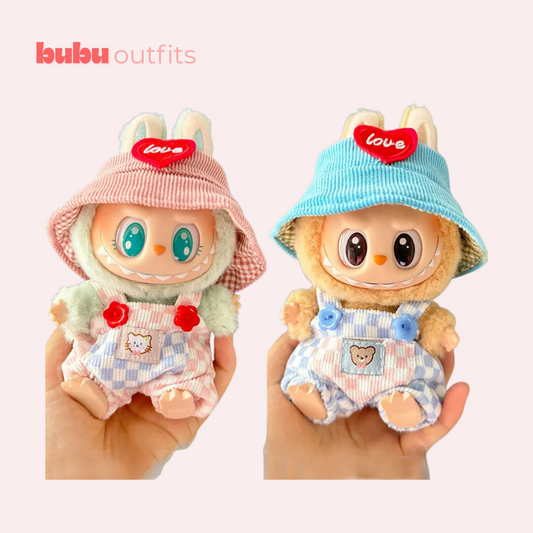 Outfit Labubu – Ensemble salopette logo chat + bonnet cœur